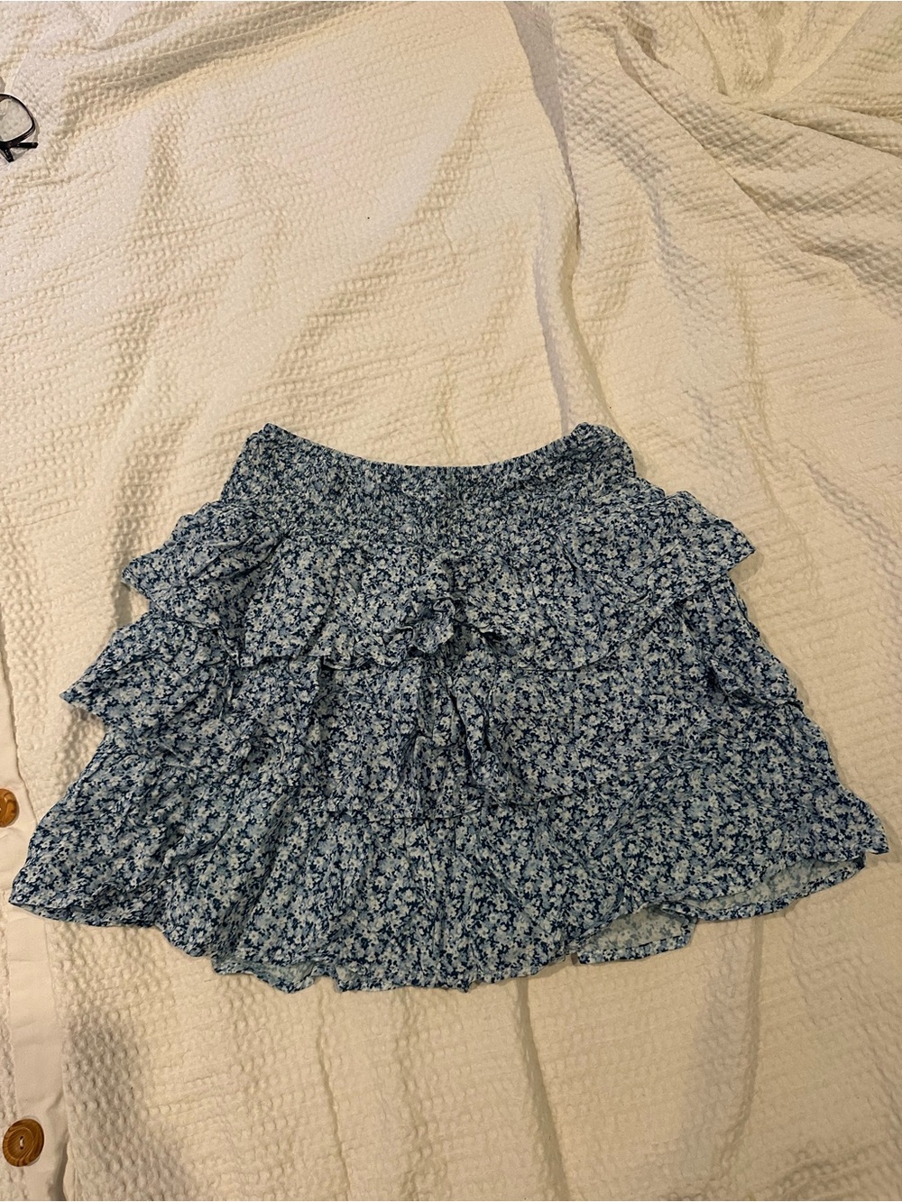 Blue Floral Tiered Ruffle Skirt Subdued
